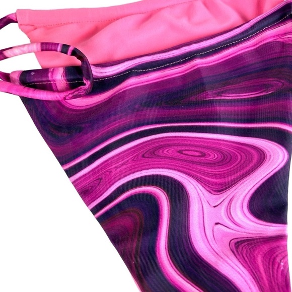 FARAI LONDON CYNTHIA PURPLE MARBLE SWIRL STRING TRIANGLE TIE SIDE BIKINI SET - Picture 14 of 15